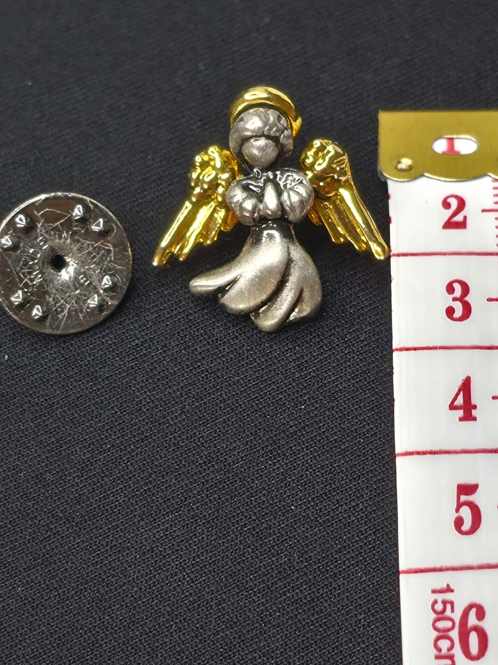 VTG USA Made Signed Pewter Gold Guardian Angel Pin 1cm - Picture 4 of 6
